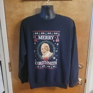 MIKE TYSON Merry Chrithmith SWEATSHIRT Mens L Christmas Holiday Ugly